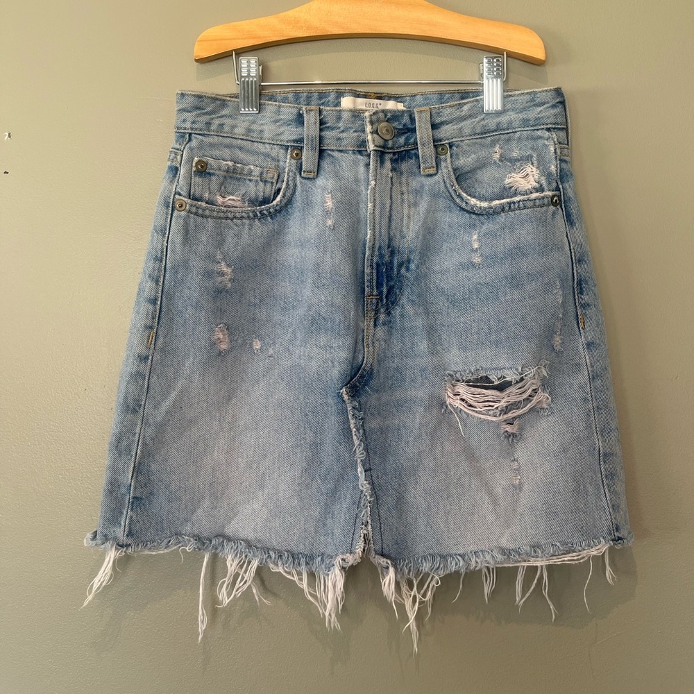 Y2K distressed L.O.G.G. Denim high rise mini skirt